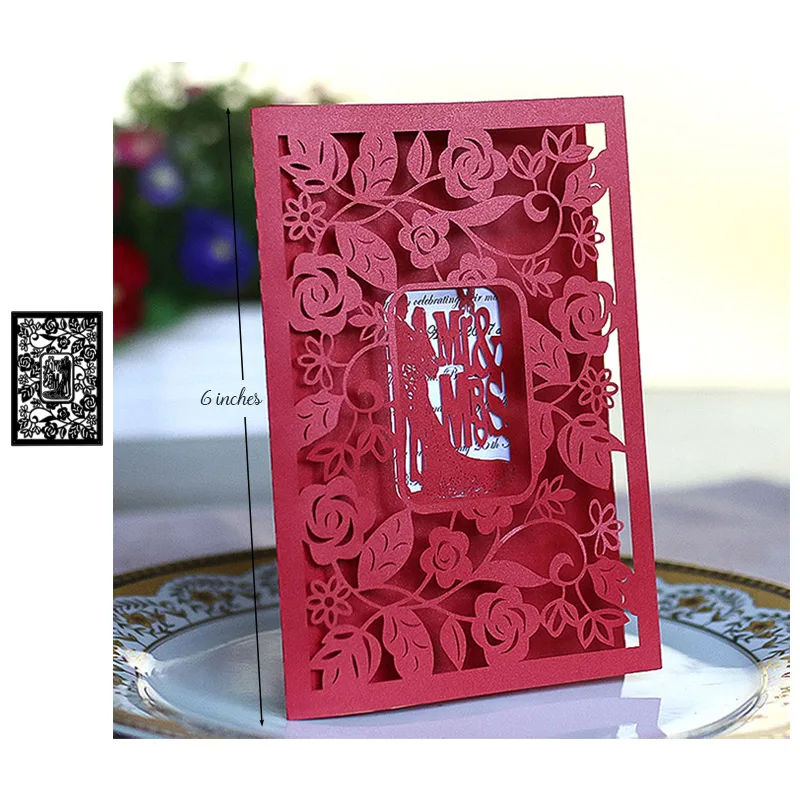 Трафарет из свадебной серии для вырубки приглашений металлический трафарет для изготовления открыток для скрапбукинга - Цвет: DW2081