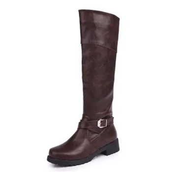

35-43 Size Women Knee High Buckle Long Boots Female Autumn Winter Soft Leather Fashion Square Heel Knight Boots Black Brown