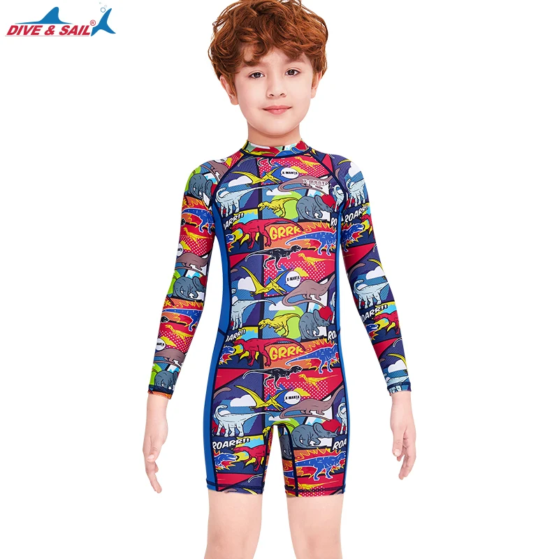 Boys Girls Upf 50+ Sun Protection Long Sleeve One Piece Swimsuit With