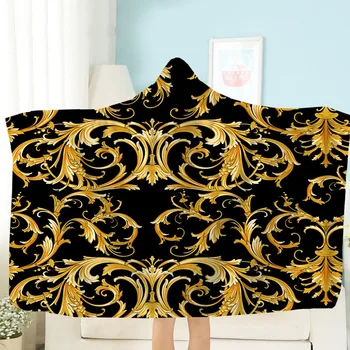 

Vintage Sherpa Fleece Blanket Golden Chain Hoodie Plush Throw Wearable Blanket for Sofa Couch Luxury Bedding for Teens Girls Kid