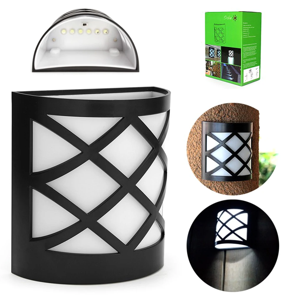 

Waterproof Security Solar Porch Light Recharging Fence Landscape Outdoor Automatically Fence Garden Path 6 LED Wall Lamp