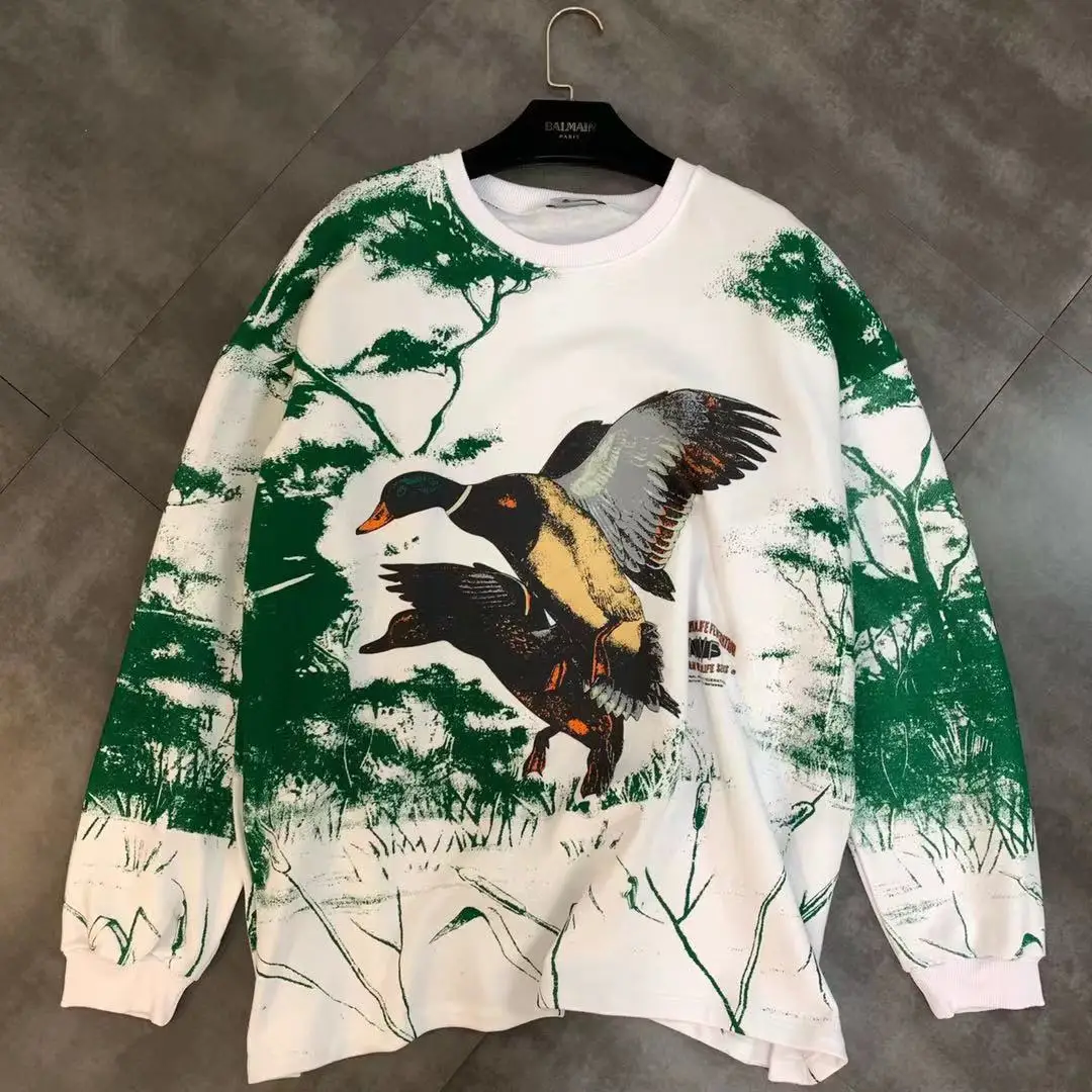 new autumn round neck long-sleeved forest duck pattern loose trend sweatershirt women