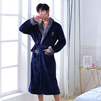 

Flannel Nightwear Bathrobe Gown Warm Pajamas Winter Men Robe Home Clothing Nightdress Sleepwear Kimono