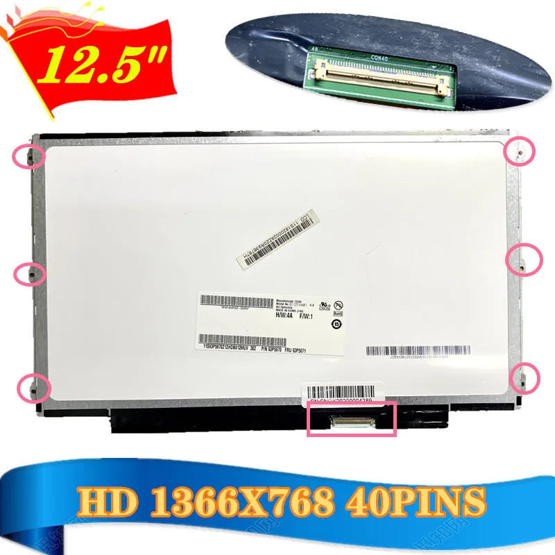 Lcd Screem hd 1366×768 para Dell E6220 E6230 Lp125wh2 Tlb1 fa Ltn125at01 B125xw01 V.0 Exibição 40 Pinos 12.5