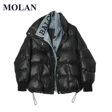 

MOLAN Thick Padded Jacket Woman Original Design Patchwork Long Sleeve Fashion Warm Zipper Winter Coat Loose Female Chic Outwear