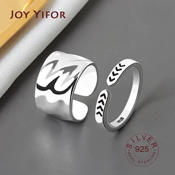 

100% 925 Sterling Silver Open Ring for Women INS Minimalist Irregular smooth wide Jewelry Bijoux Birthday