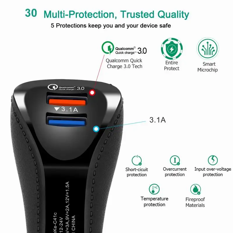 3.1A USB Автомобильное зарядное устройство 2/3 порт ЖК-дисплей QC3.0 телефон быстрое автомобильное зарядное устройство Черный Белый Авто адаптер питания для автомобиля аксессуары
