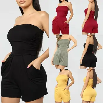 

US New Women Off Shoulder Jumpsuit Playsuit Beach Shorts Romper Bodycon Trousers