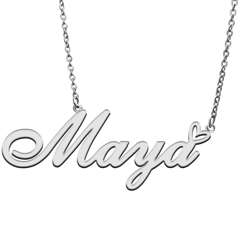 Maya Name Locket Love Heart Maya Name Necklace For Women Stainless