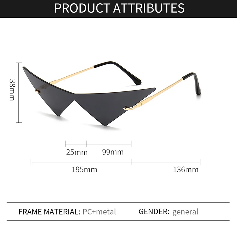 SO&EI Oversized Triangle One Piece Women Sunglasses Vintage Rimless Clear Ocean Lens Eyewear Fashion Men Cat Eye Sun Glasses women's sunglasses