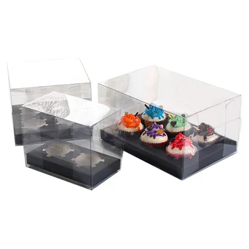 

3pcs Muffin Cupcake Box Transparent Containers With Insert Cupcake Boxes And Packaging Bakery For Dessert Shop Wedding Party