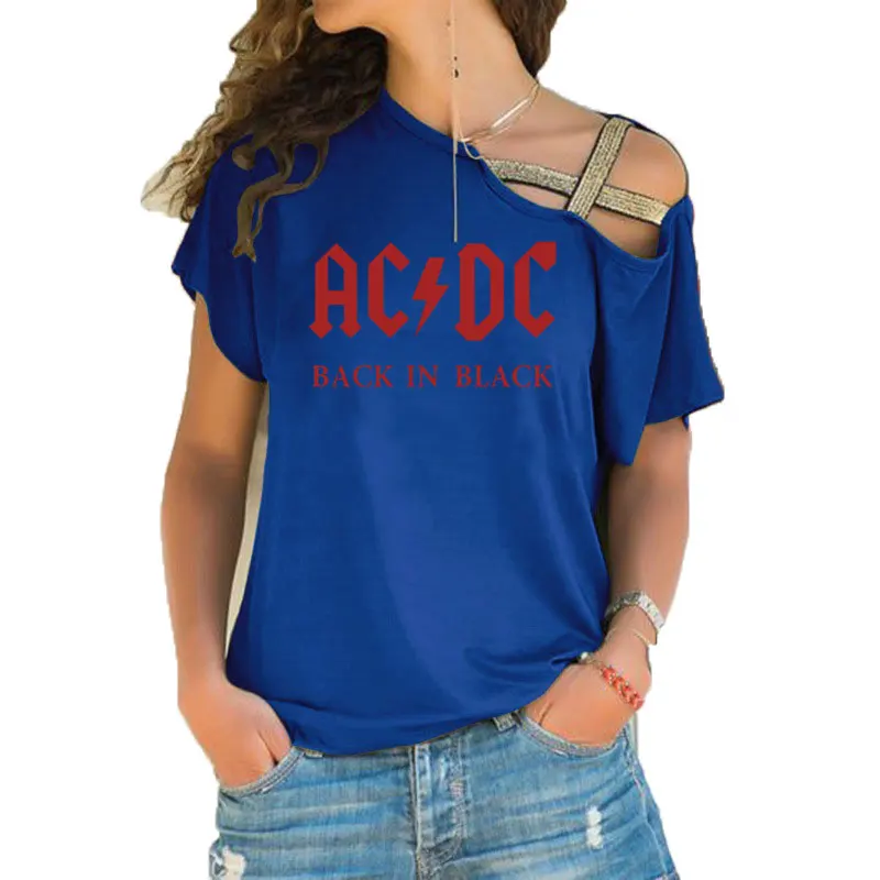 Группа ACDC футболка в стиле рок женские ACDC с буквенным принтом футболки хип хоп Рэп музыка асимметричное, с короткими рукавами Skew Крест повязки топы тройник - Цвет: 11