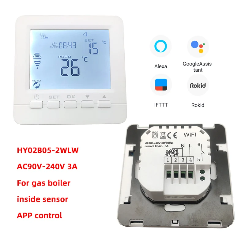 Wi-Fi APP control HY02B05 90-240V 16A 3A термостат для комнатного управления температурой для электрической или водной системы отопления