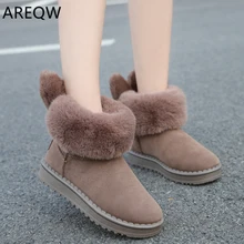 Женские зимние ботинки; Зимние ботильоны на меху; женские теплые плюшевые Замшевые слипоны на плоской резиновой подошве; модная женская обувь на платформе