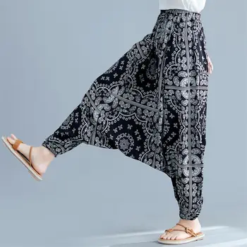 

2020 Summer Women Boho Harem Pants Rayon Cool Drop Crotch Trousers Hippie Oversized Wide Leg Pants Sarouel Femme