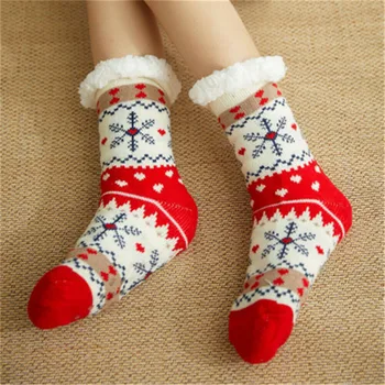 

Women Lady Thick Knit Lined Thermal Warm Winter Ankle High Socks Slipper Fashion New Snowflake Fox Print Lovely Christmas Gift