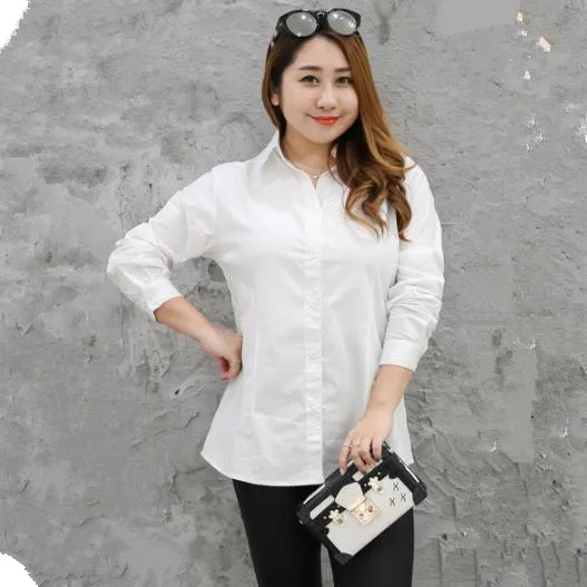 Ropa, женская блузка,, зима, осень, XL-10XL, Женская офисная одежда, белые блузки с длинным рукавом, элегантная тонкая туника, Blusas, рубашка, M699 - Color: white v neck