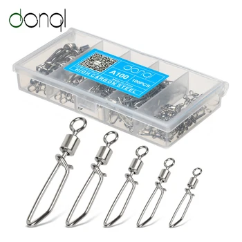 

DONQL 100pcs/ Set Fishing Rolling Swivels Connector Bearing with T shape Snap 2#-10# Fishhook Lure Carp Fishing Accessories