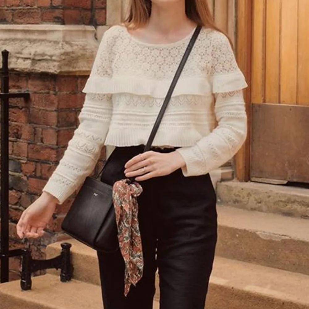 

Dropship 2020 Se Fashion Sweater Women Pleated Layer Hollow Out Sweaters Long Sleeve Pullovers O-Neck sueter feminino mujer
