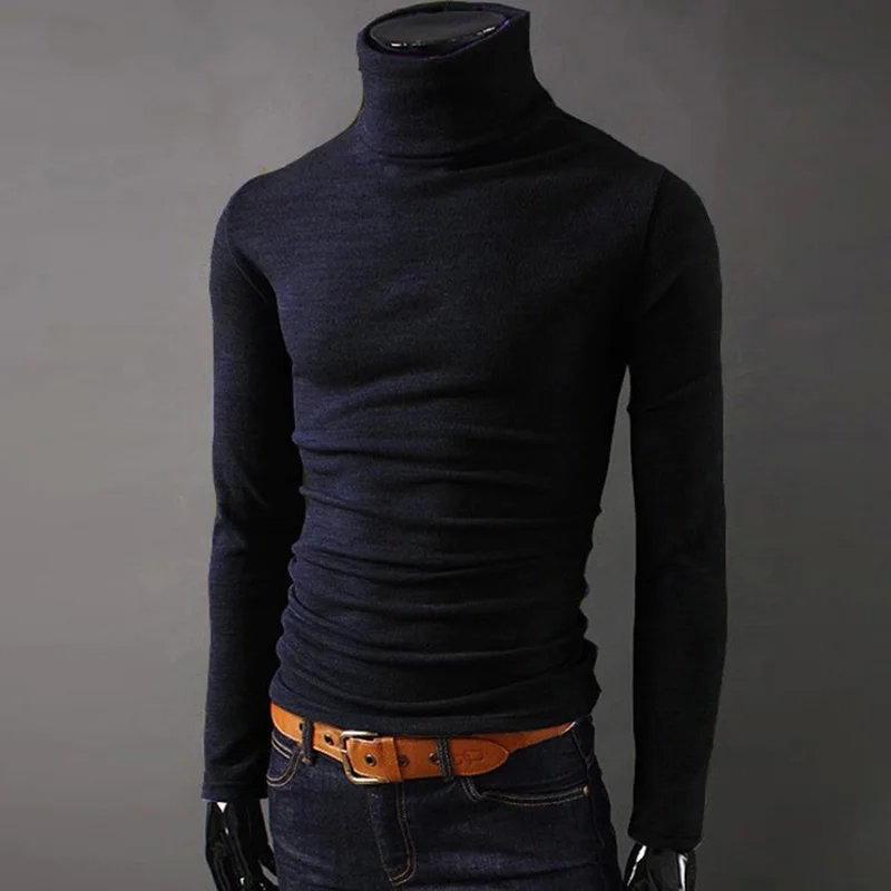 

2019 Autumn And Winter New Men'S Sweater Men'S High Collar Solid Color Sweater Men'S Slim Knitted Casual Sweater