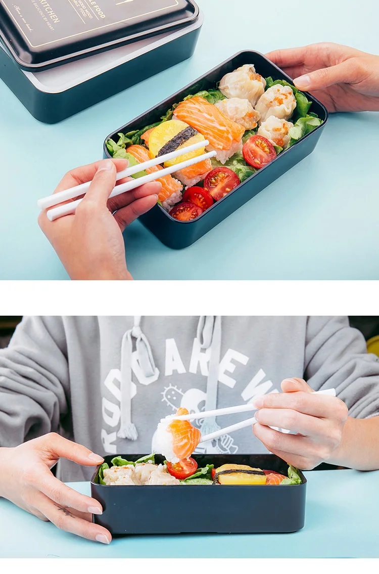 Детские Ланч-бокс для взрослых-2-ярусов прочный Bento-Стиль Коробки для обедов, On-the-Go еды и упаковки закуски