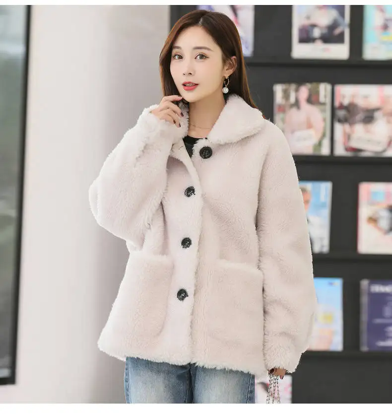 new lamb fur grass coat female student short solid color long-sleeved spring and autumn loose coat