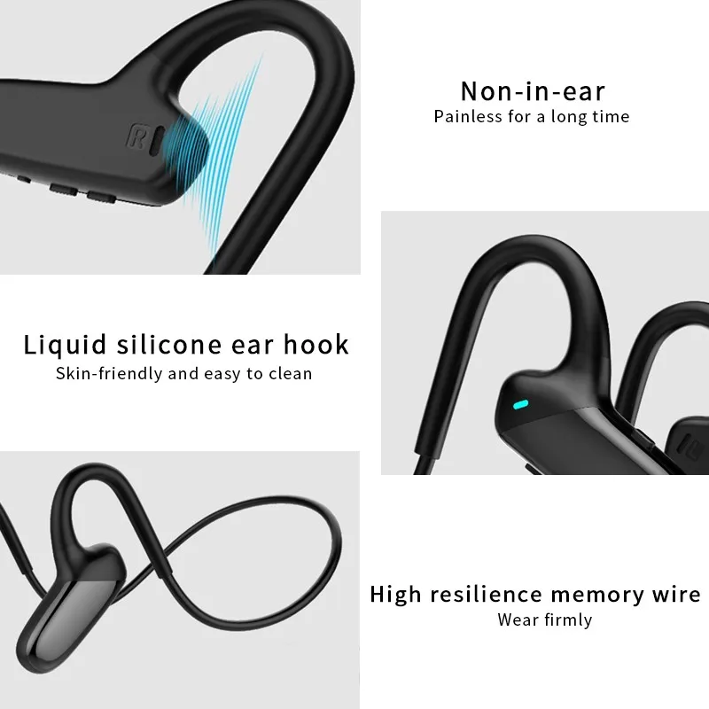 F808 Bone Conduction Bluetooth Headphones Open ear Headsets Wireless Sports Earphones TPE Material Cable