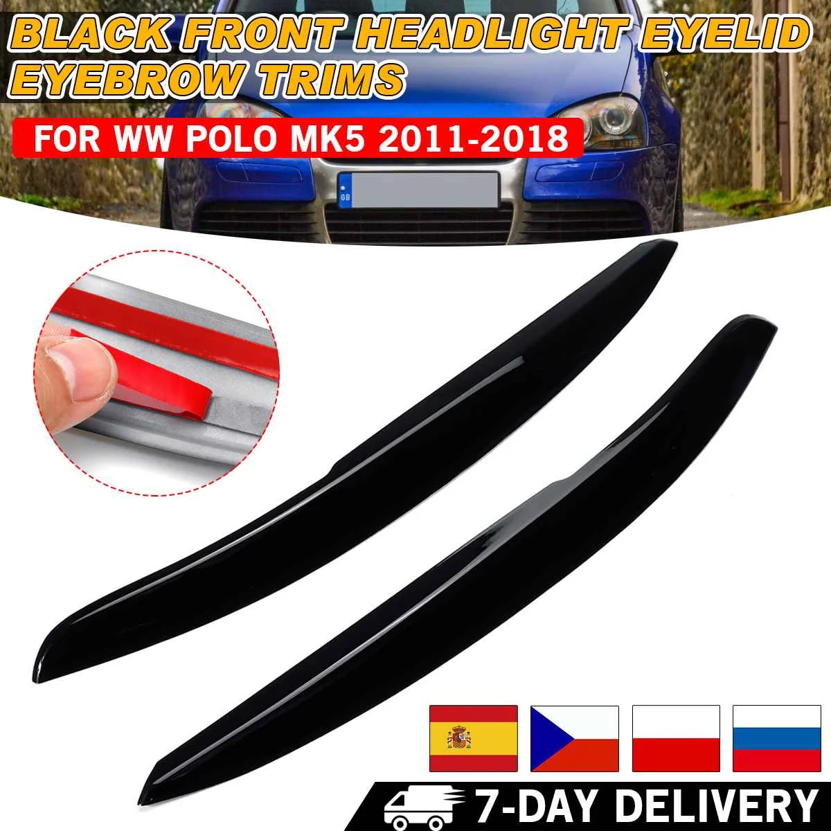 Pair Headlights Eyebrow Eyelids Trim Cover For VW POLO MK5 2011 2012 2013 2014 2015 2016 2017 2018 Gloss Black/White | Автомобили и