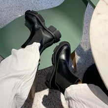 

2021 leather women's ankle boots fashion thick-soled warm fur high heel winter shoes women casual shoes size 35-42