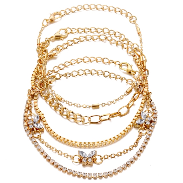Pink Butterfly Anklets Set For Women Cute Gold Letter Angel Chain Anklet Foot Ankle Bracelet Summer Beach Jewelry