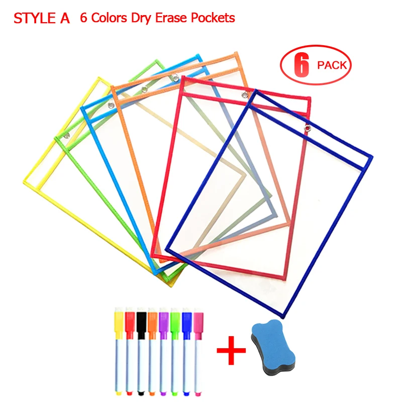 A4 Wipe Clean Pockets Drawing Writing Colouring Dry-Erase Markers New C3S6 