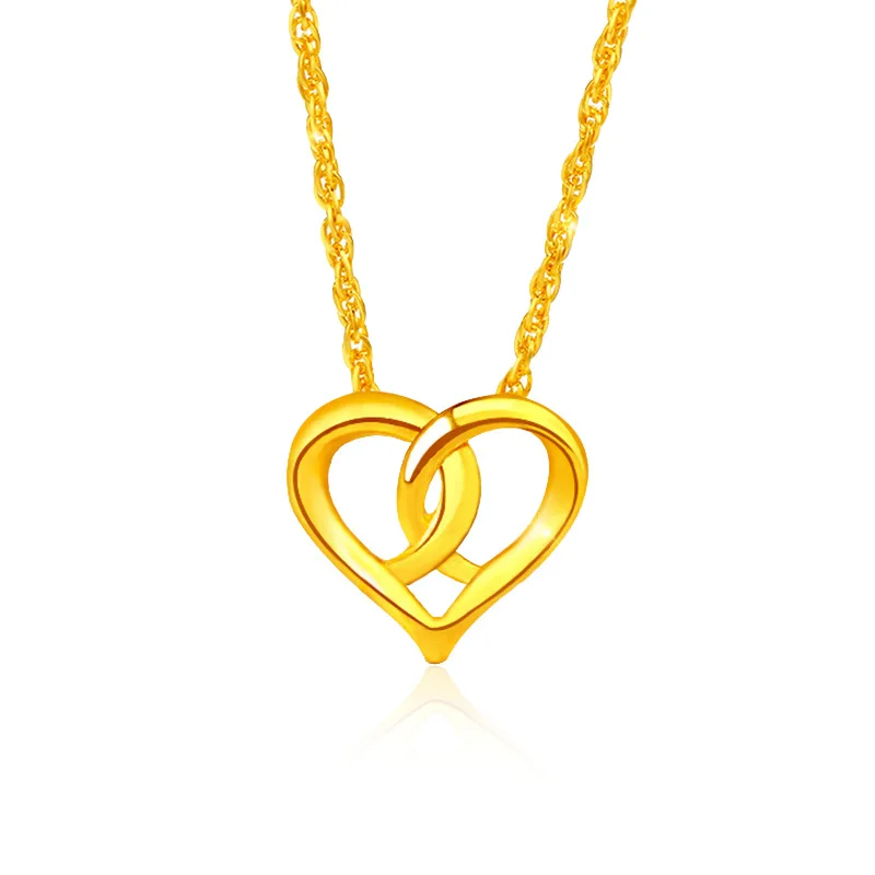 100% 여성용 옐로우 골드 펜던트 목걸이, 결혼식용 고급 주얼리, 로맨틱 하트, 18k 골드 주얼리 선물
