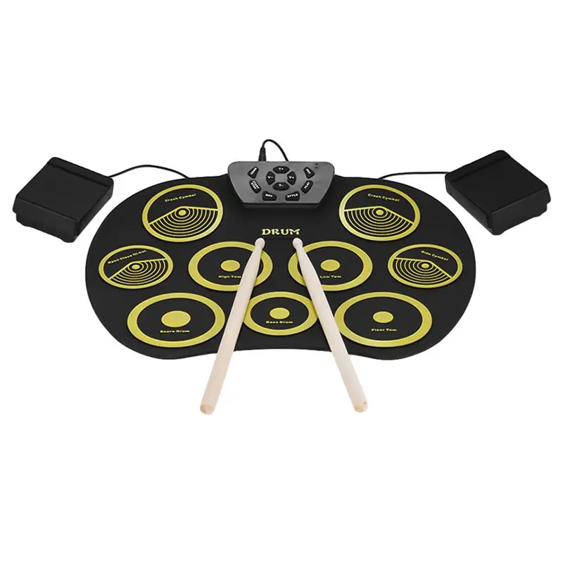 Портативная электронная барабанная установка складной барабан набор 9 силиконовых подушечек с usb-питанием с педалями для ног барабанные палочки USB кабель