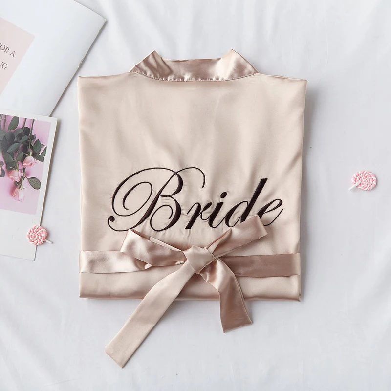 Bride - Champagne Темно-Красного цвета для невесты и подружки невесты Одежда с вышивкой M-XL Женские свадебное кимоно пижамы Пижама; костюм для сна банный халат пижамы для сна - Цвет: Bride - Champagne