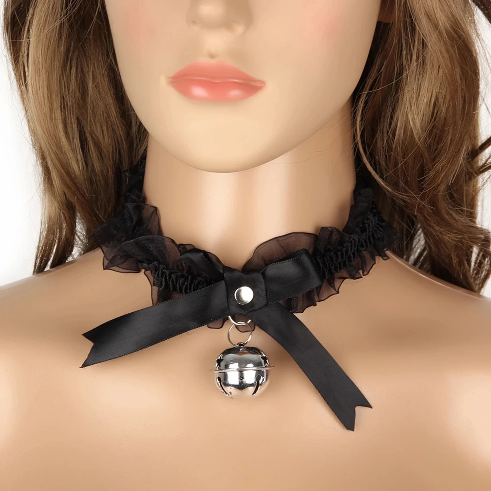 Lovely Lace Bowknot Bell Choker Necklaces Set Kitty Bow Collar Choker