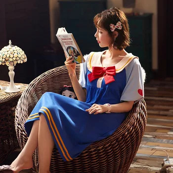 

Cotton Short Cartoon Mid-Calf Round Neck Summer Appliques women sleepwear sleep wear pink plus size women clothing