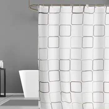 

36Waterproof Bath Curtains Bathroom White Square Lattice Shower Curtain Bathtub Cover Extra Large Wide 12 Hooks rideau de douche