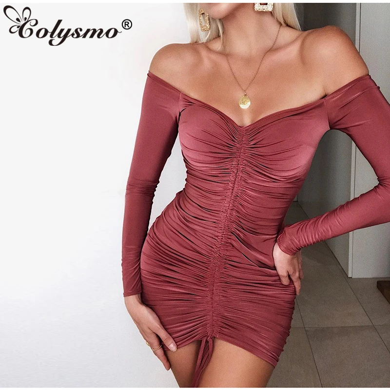 Colysmo женское сексуальное платье с v-образным вырезом, с двойным слоем, осень, с длинным рукавом, с рюшами, женские вечерние облегающие Клубные платья