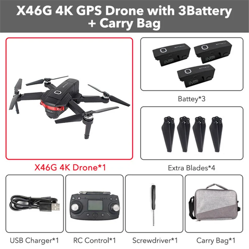 3 B with Bag X46G-4K 5G wifi FPV gps с 4K широкоугольной двойной камерой бесщеточный складной Радиоуправляемый Дрон Квадрокоптер RTF с полномасштабным полетом действия - Цвет: 3 B with Bag