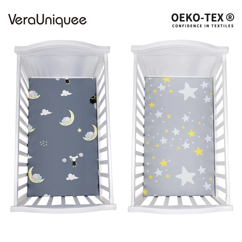 

VeraUniquee Baby Bed Sheet Infant Fashionable Printing Baby Elastic Fitted Sheet Cotton Soft Breathable Boys Bed Sheets For Kids