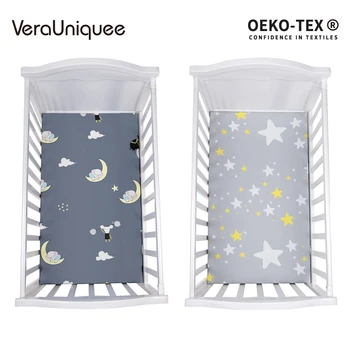 

VeraUniquee Baby Bed Sheet Infant Fashionable Printing Baby Elastic Fitted Sheet Cotton Soft Breathable Boys Bed Sheets For Kids