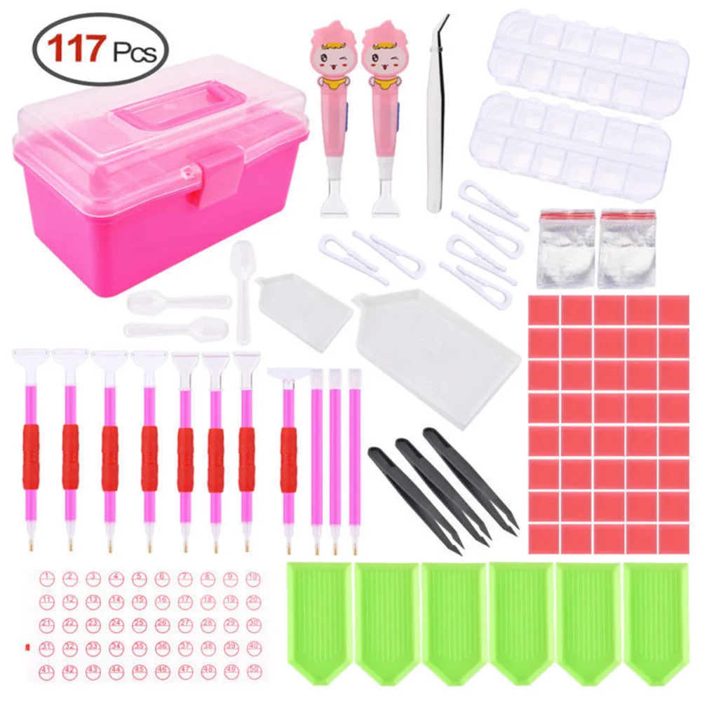 

117pcs Sets LED Pen Painting Full Diamond Storage Box Diamond Painting Tool 5D Gift Sets Handcraft Kit Cross Stitch Embroidery