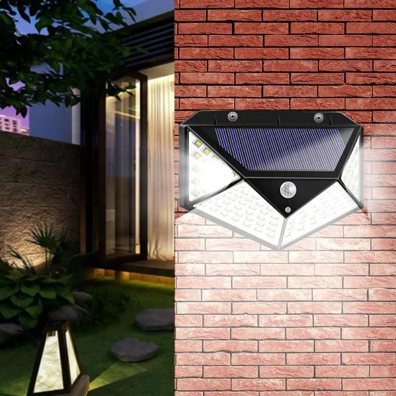 100LED Solar Motion Sensor Wall Light Outdoor Waterproof Yard Security Lamp