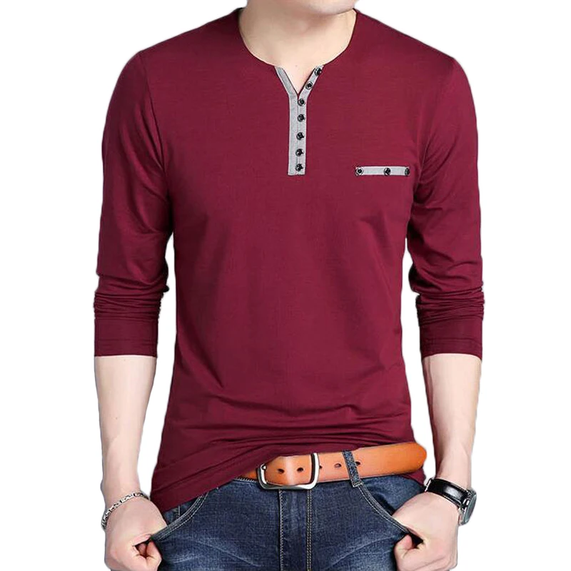 

Pop Long Sleeve Tshirt Mens Autumn Fashion Button V Neck T-Shirt Men VogueCotton Full Sleeve Slim Fit T Shirts 5XL Sweater