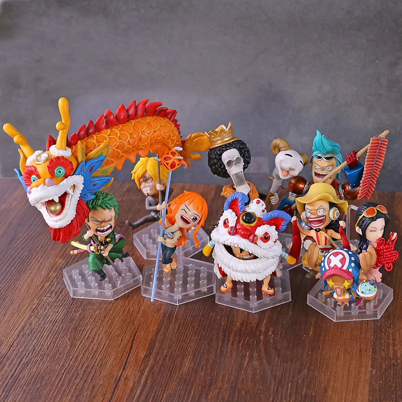 One Piece Luffy Zoro Sanji Nami Usopp Robin Chopper Franky Brook Dragon Dance Ver. PVC Collectible Figures Toy 10pcs/set