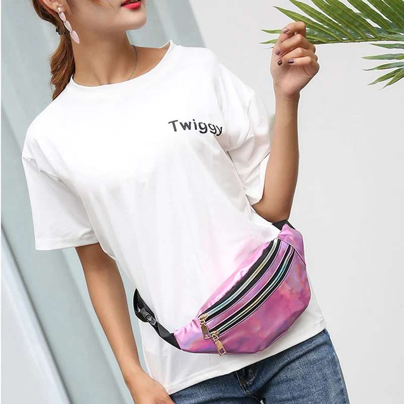 Женская поясная сумка из искусственной кожи для девочек, черный, розовый цвет, серебристые сумочки, банановая поясная сумка, сумка для телефона