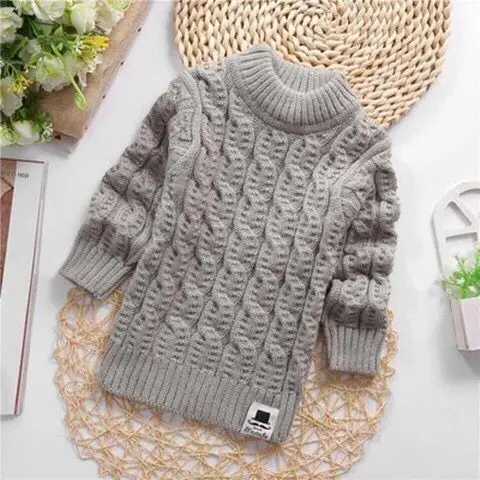 Свитер для малышей свитер для мальчиков и девочек 2-9 лет, Однотонный свитер с высоким воротником и круглым вырезом, 7 цветов, Осень-зима - Цвет: grey-low