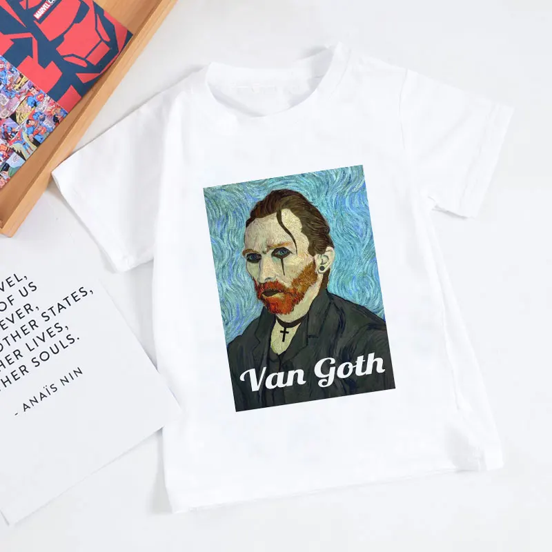 Fauvism/футболки для мальчиков в стиле ретро с масляной росписью весёлая футболка для девочек с изображением Ван Гога Модная белая футболка в стиле Харадзюку с изображением подсолнуха, Enfant - Цвет: 8045