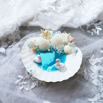 

New style1pcs ring holder blue theme Swan Lake shell pearl Photo props engagement proposal marriage wedding exchange ring pillow