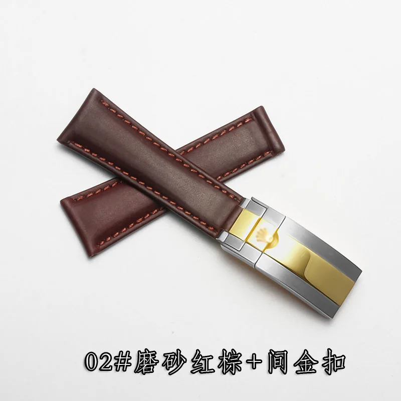 Brown 2 Silver Gold Кожаный ремешок для часов водонепроницаемый спортивный ремешок для часов 19 мм 20 мм 21 мм синий и коричневый ремешок для мужских часов наручные часы с откидной пряжкой - Цвет ремешка: Brown 2 Silver Gold
